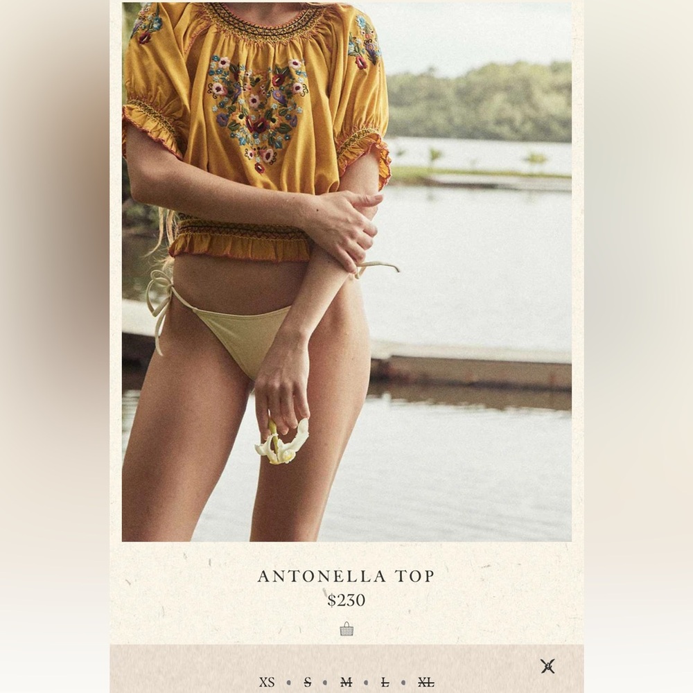 💋SOLD💋✨💛💐DÔEN  ‘Antonella’ Embroidered Floral Heart Hungarian Smocked Top XS